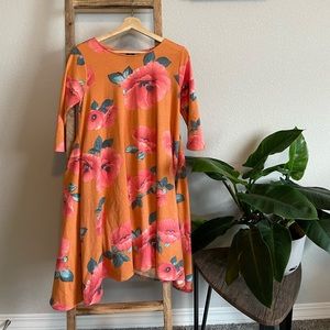 Agnes & Dora | Orange Flowy Floral Midi Asymmetrical Dress